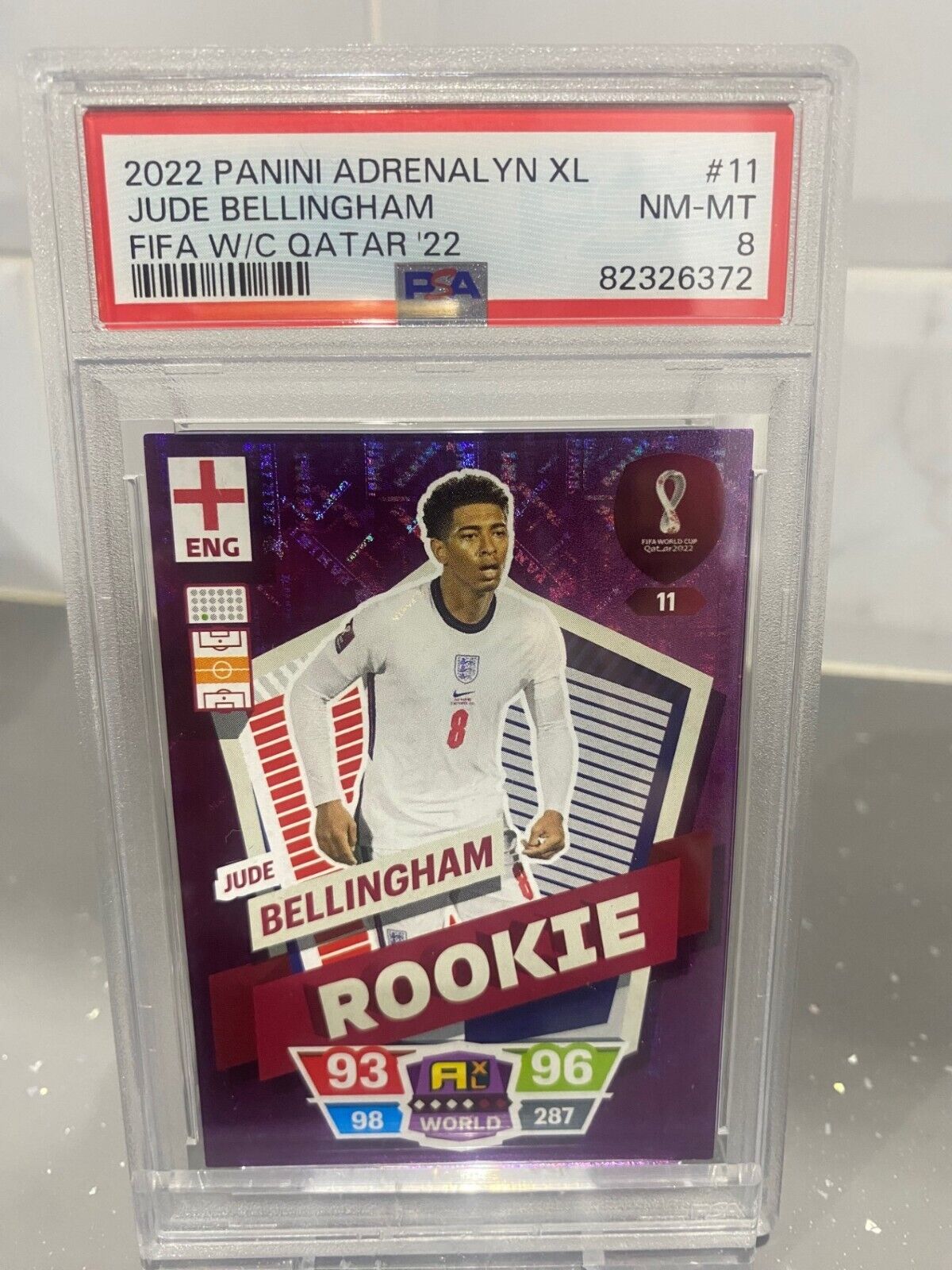 JUDE BELLINGHAM ROOKIE PANINI ADRENALYN XL QATAR WORLD CUP PSA 8