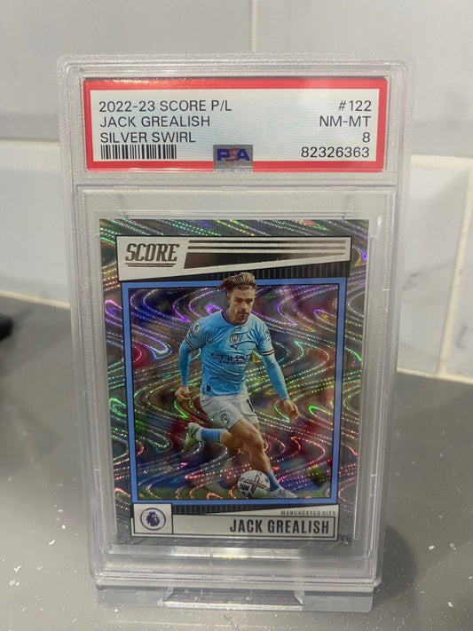 JACK GREALISH NUMBERED /25 SCORE SILVER SWIRL 22-23 PSA 8