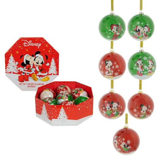 DISNEY MICKEY & MINNIE SET OF 7 BAUBLES - Brand New In Box